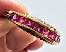 .925 Sterling Ruby Half Eternity Ring Lab Created Gold Plate Thailand 8.75 Size