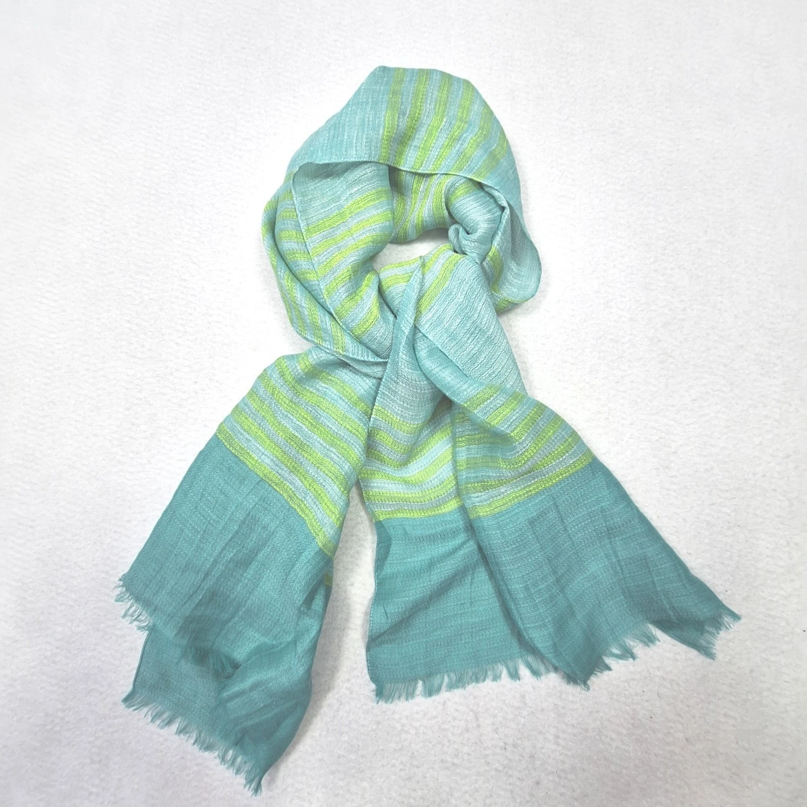 J Jill Scarf Womens One Size Teal Green Striped Linen Cotton Lightweight Wrap
Opens in a new window 