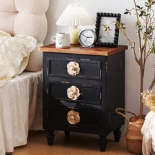 19in Farmhouse End Table with Nightstand W 3 Drawers Gourd Legs