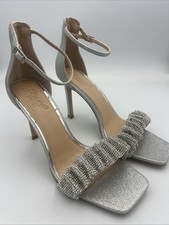 Jewel Badgley Mischka RIDLEY Ankle Strap Heel Sandals Silver Women  s Size 8 NEW