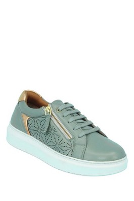 Damen Weite EE Fit Leder Sneaker mit Metallic Besatz, Seitenreißverschluss & Polsterung