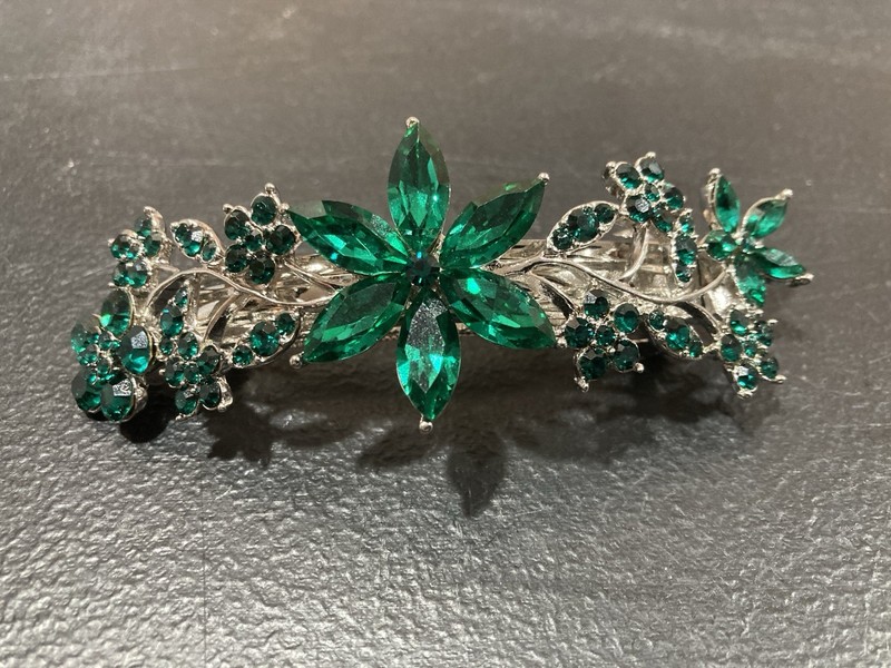 Faship Green Crystal Floral Barrette Gorgeous