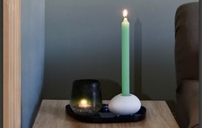 Futon Company Brand New White Pebble Porcelain Candle Holder and Candle 