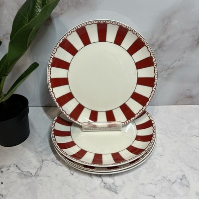 Set Of 4 Grace Teaware Salad Plates Red And White With Gold Trim