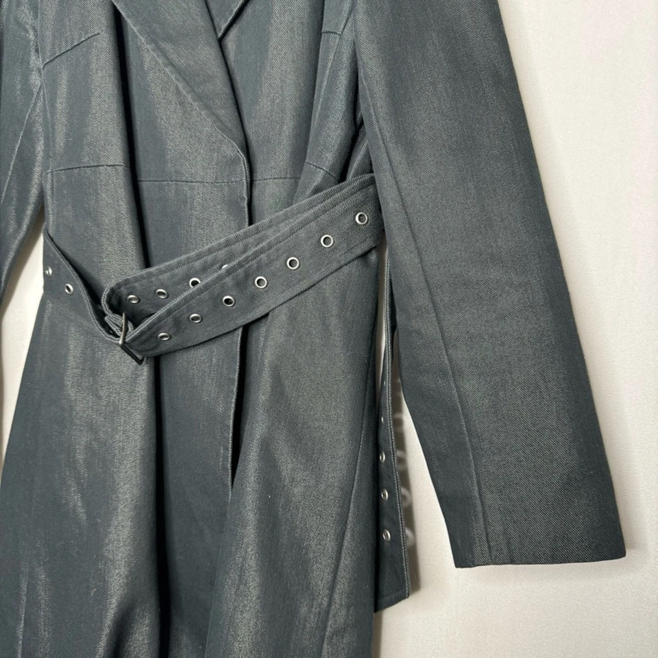 Banana Republic S gabardina larga cinturón forrado polar metálico negro años 90 y2k mujeres Foto 4 de 4