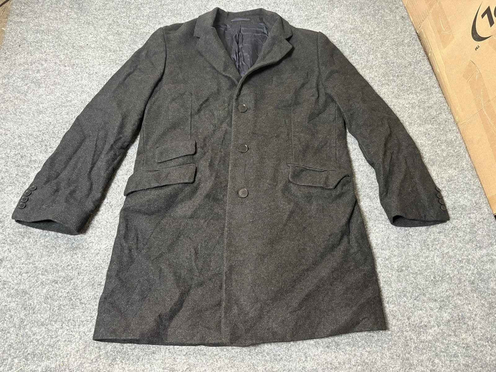 Charles Tyrwhitt Coat Mens 44R Black Wool Cashmere Mid Length Overcoat Lined - product detail image 1
