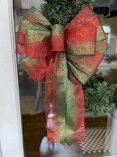 Handmade Large Red and Green Sparkly Winter Christmas Ombre Bow for Wreath