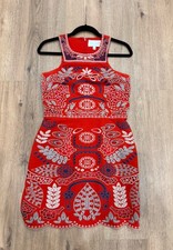 J.O.A. Red Floral Embroidered Mini Dress Sleeveless Lined Urban Outfitters Med