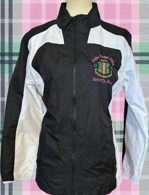 Alpha Kappa Alpha Women's S Black/White Colorblock Full Zip Track Jacket Pockets
