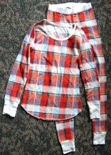 Old Navy Plaid Thermal Waffle Knit Pajama Set Womens XS Top Pants Stretch Cotton