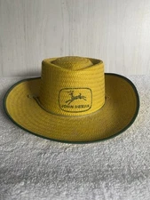 Vintage John Deere Size M Straw Hat Rare Yellow Green Logo 4 Legged Deer
