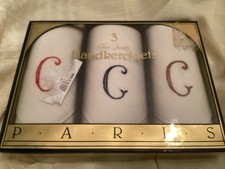 Box Of 3 Vintage Men s Handkerchiefs Paris Brand With Initial C Embroidered