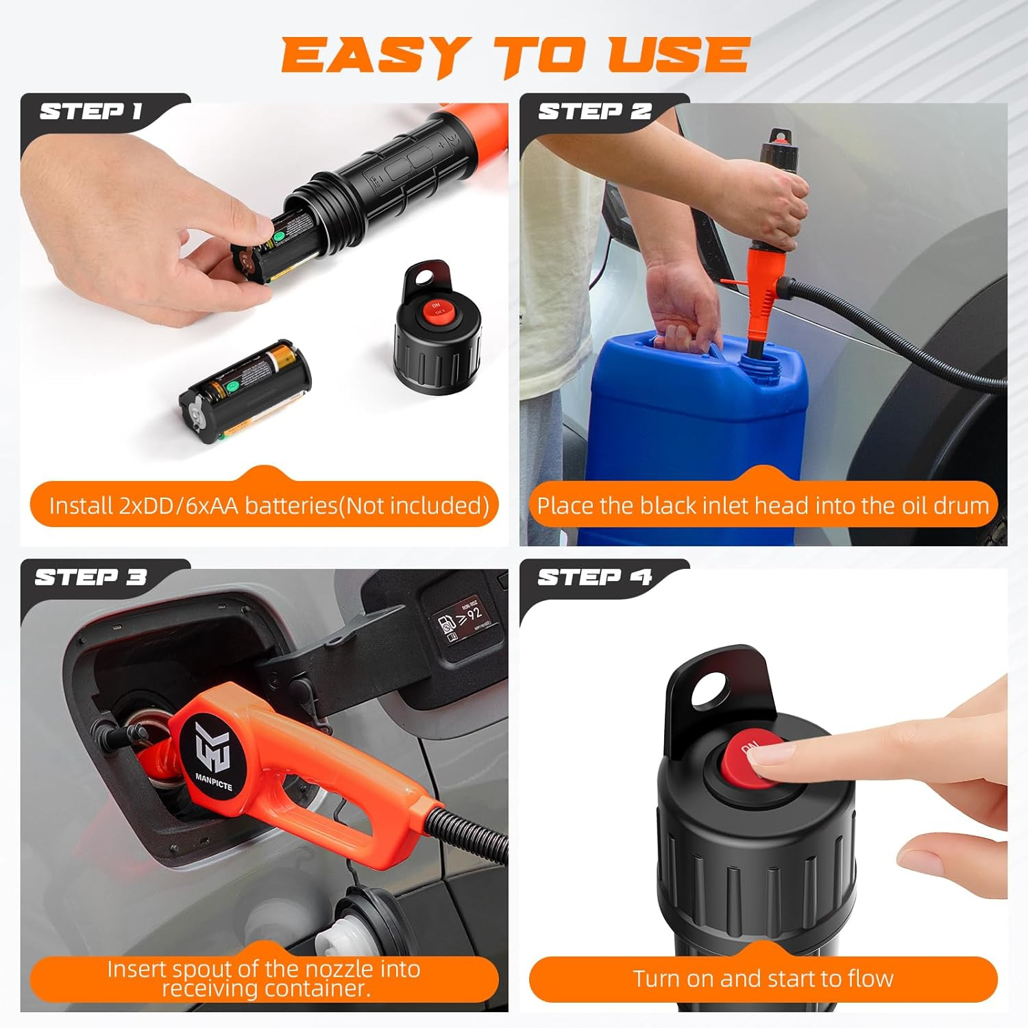 Portable Fuel Transfer Pump, Battery Powered Siphon Pump for Gasoline, Fuel, Gas