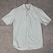 Guess USA Button Up Shirt Mens S Light Blue Geometric s/s Vintage 100 Cotton