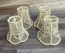 4 Chandelier Mini Lamp Shade Mesh Beaded Floral Clip On White Coquette