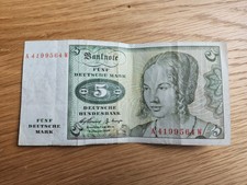5 DM Banknote 1960 / &bdquo;Zuchthaus&ldquo;-Vermerk / Sammlerst&uuml;ck
