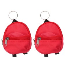 2Pcs Mini Keychain Backpacks, 4.4"x2.4" Cute Canvas Coin Purse, Red