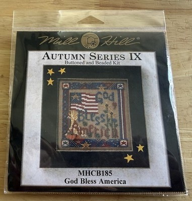 Mill Hill Autumn Series IX Buttoned & Beaded Cross Stitch Kit GOD BLESS AMERICA