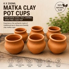 6 X 200ML MATKA Clay Pot CUPS MUGS FOR KARAK CHAI TEA ESPRES Open Fire Gas Top