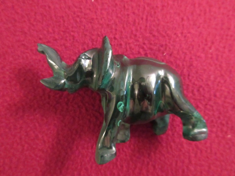 Real Natural Malachite Hand Carved Elephant (approx) 3 1/2'' long