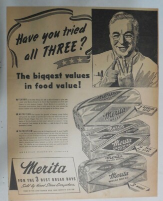 Merita Bread Ad: Have You Tried All Three ! from 1940's Size: 14 x 18 Inches