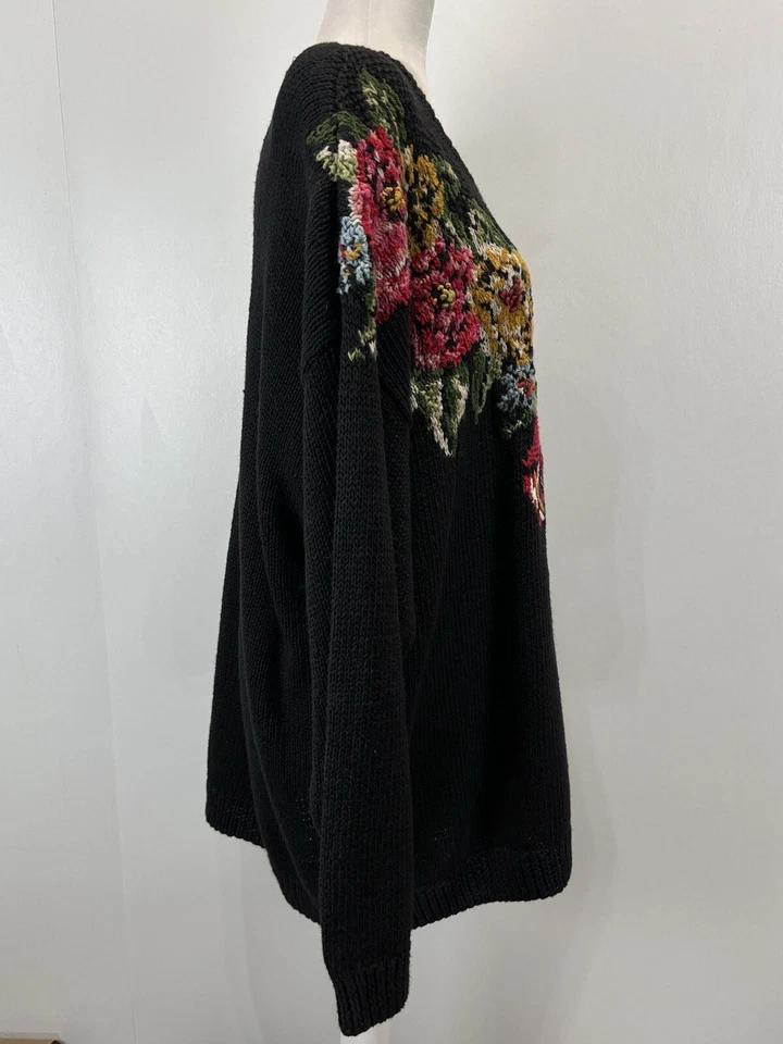 Vtg Marisa Christina Floral Hand Knit Sweater Sz 2X Plus Black 90’s Cottagecore - Image 4 of 4