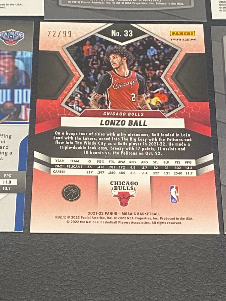 2021-22 Lonzo Ball BLUE Mosaic Prizm /99 Panini Mosaic SP #33 Bulls (OBO) - Image 4 of 4