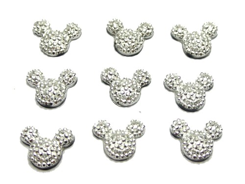 100 Silver Flatback Resin Dotted Rhinestone Gems Mouse Head Cabachons 14X12mm - Picture 7 of 8