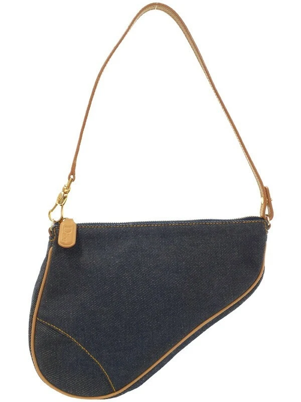 Sacoche de selle Christian Dior une épaule fourre tout denim cuir bleu marine beige