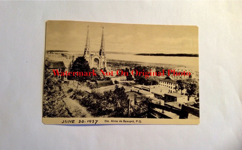 Antique Photogelatine Engraving Ste. Anne De Beaupre Basilica Quebec Canada 1937