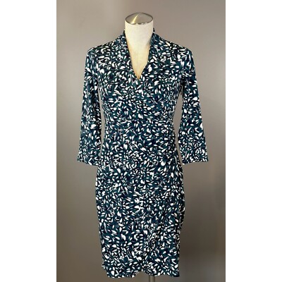 Eliza J Faux Wrap Long Sleeve Dress in Blue/Green Size 2P | eBay