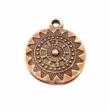 4 Flat Round Dangle Ethnic Charm Antique Copper Plated jewelry Accessories G9792