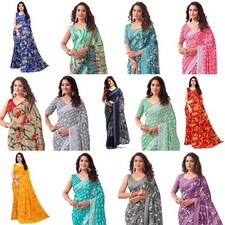 Women's Floral Printed Georgette Saree with Unstitched Blouse Piece
