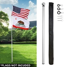 16ft Locking Fiberglass Telescoping Flag Pole Antenna Pole Ball Top & Clips