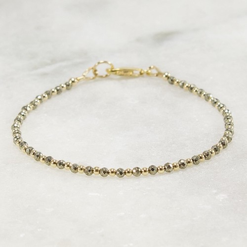 Tiny Pyrite and 14k Gold Filled Beaded Bracelet Dainty Minimalist Stacking 2mm - Picture 5 of 9