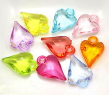 150 Mixed Color Transparent Acrylic Faceted Heart Pendants 15X10mm Drop Charm