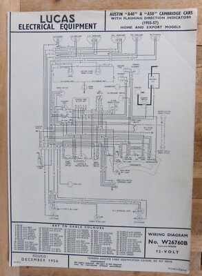 Original LUCAS Austin A40 & A50 Cambridge Schaltplan 1955 W26760