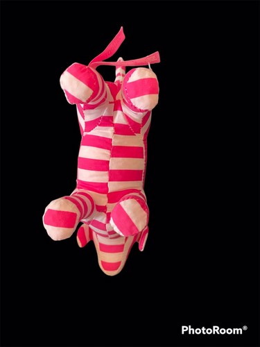 Victoria Secret Pink Plush Dogs x2 Stuffed Animal Pink/White Striped + Graffiti - Picture 9 of 12