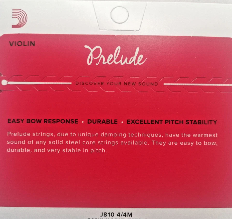 D'Addario Set 4 Corde Violino 4/4 Steel Tensione Media Violin Prelude J810 - Immagine 3 di 4
