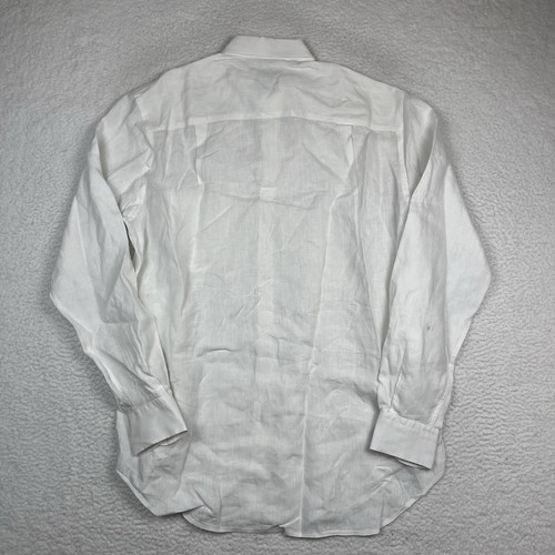J.Mclaughlin Linen Button Down Shirt Mens Medium White Solid Gramercy Classic - Picture 5 of 8
