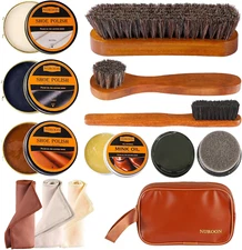 13 Pcs Polish Kit - 3 Horsehair Brushes, Mink Oil for Shoes & Boots Care