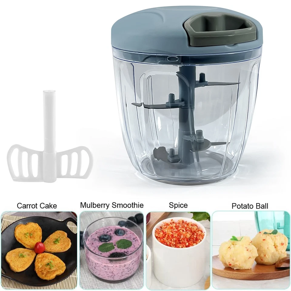 UK Pull Cord Pulling Food Chopper Manual Vegetable Slicer Hand Blender 520/900ML - Image 4 of 4
