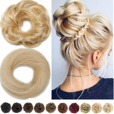 100% Remy Echthaar Extensions Haarteil Dutt Zopf Bun Gummiband Scrunchie Clip in