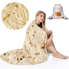 TORTILLA BLANKET FUNNY REALISTIC ROUND BURRITO THROW FOR ADULTS  KIDS DOUBLE S