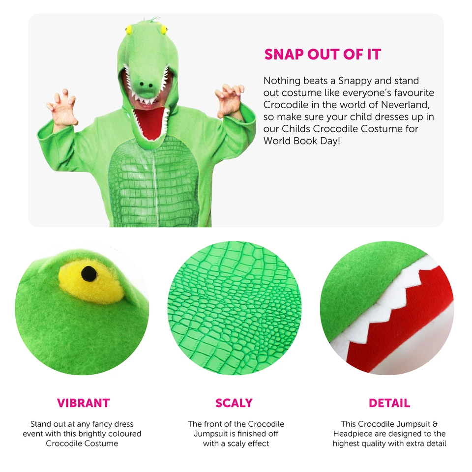 CHILD DINOSAUR CROCODILE COSTUME ANIMAL FANCY DRESS UNISEX SCHOOL BOOK WEEK - Image 2 of 4