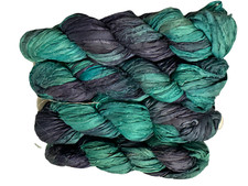 100g Recycled Sari Silk Ribbon Yarn Purple Ocean shades