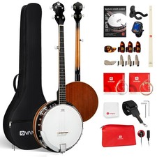 5 String Banjo 38 Inch Full Size Nylon Brown Starter Kit Gig Bag Vangoa Strings