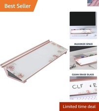 Glass Dry Erase White Board 18"W x 6"H, Compact Desktop Whiteboard with Stora...