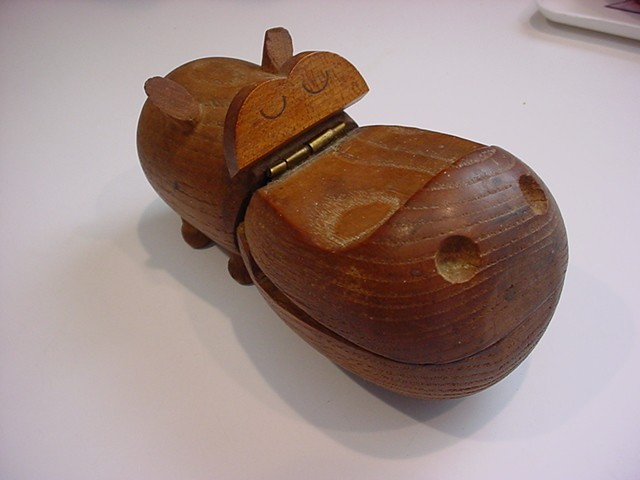 HIPPOさま 1 1959 Zoo-Line Wooden Male Hippo Desk Dresser Box Japan missing