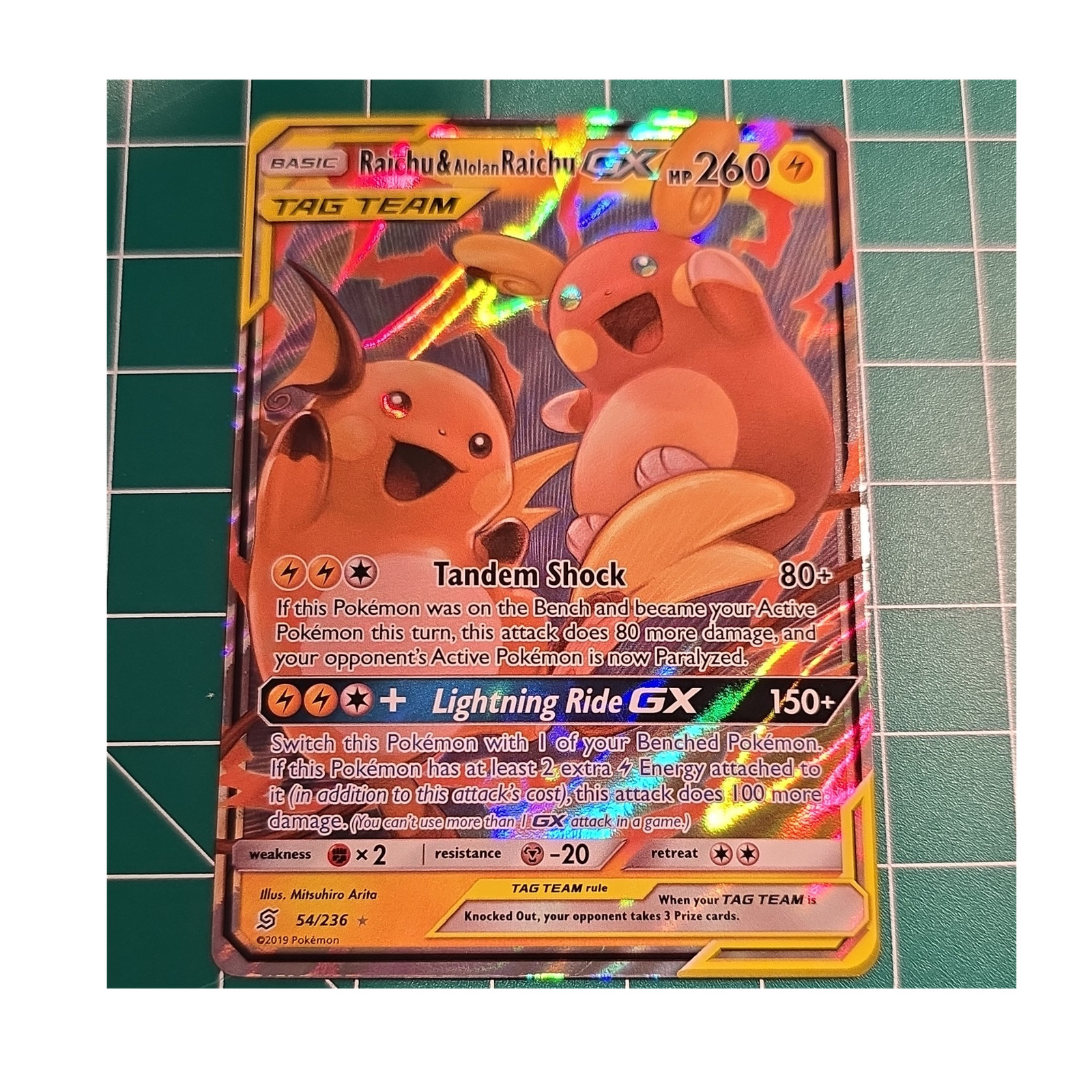 Pokemon TCG Raichu & Alolan Raichu GX TAG TEAM Secret Rare Holo 241/236 Unified…